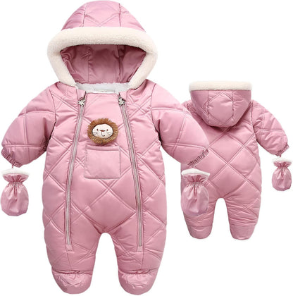 Infant Baby Winter Snowsuit Coat Romper Hooded Footie Outwear Warm Jumpsuit for Girls Boys 6-24 Months