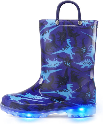 Kids Rain Boots, Waterproof Light up Boots with Easy-On Handles