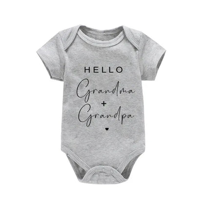 Pregnancy Announcement to Be Grandparents Hello Grandma & Grandpa Baby Bodysuits Infant Baby Boy Girls Clothes Baby Shower Gift