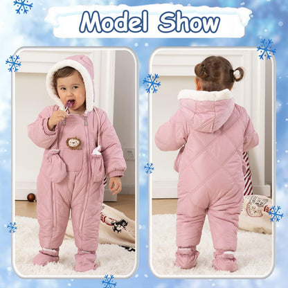 Infant Baby Winter Snowsuit Coat Romper Hooded Footie Outwear Warm Jumpsuit for Girls Boys 6-24 Months