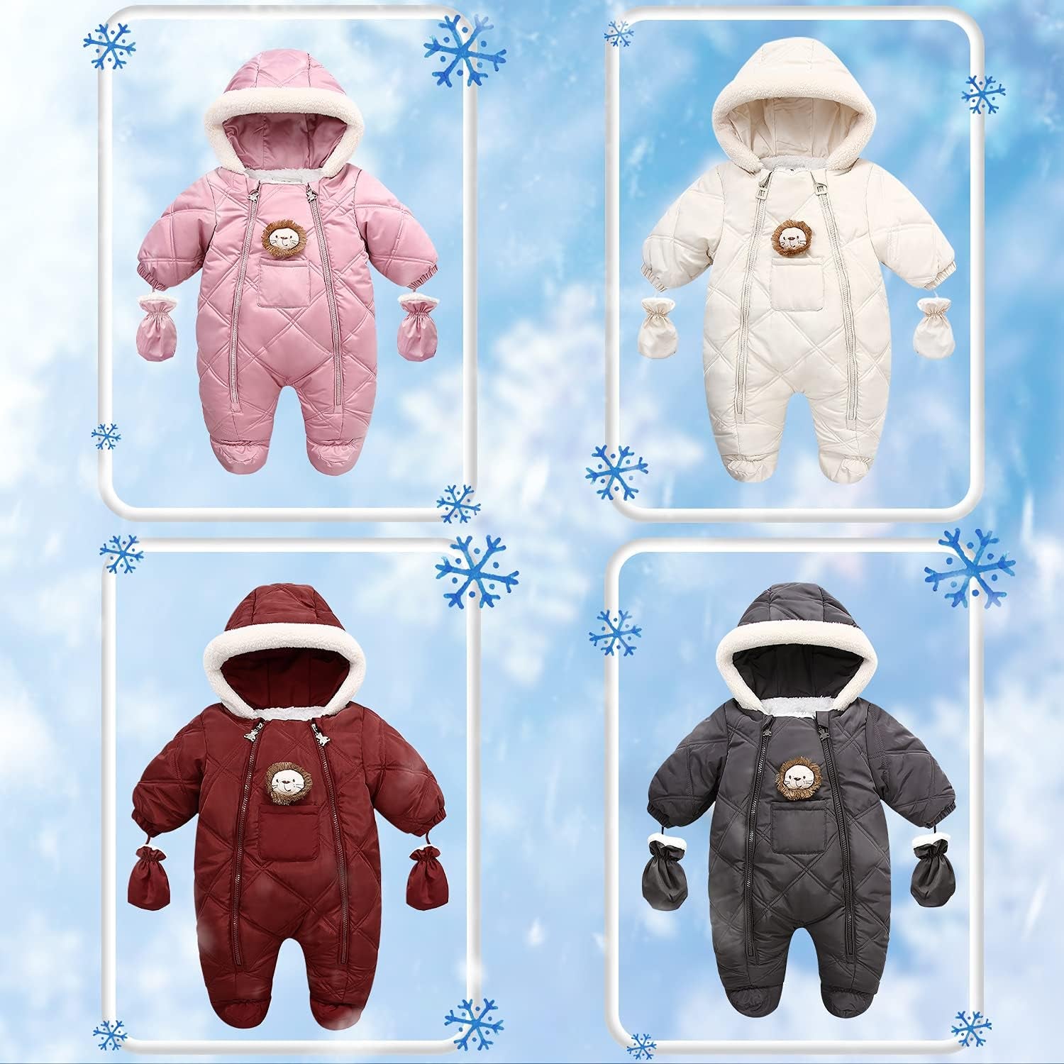 Infant Baby Winter Snowsuit Coat Romper Hooded Footie Outwear Warm Jumpsuit for Girls Boys 6-24 Months